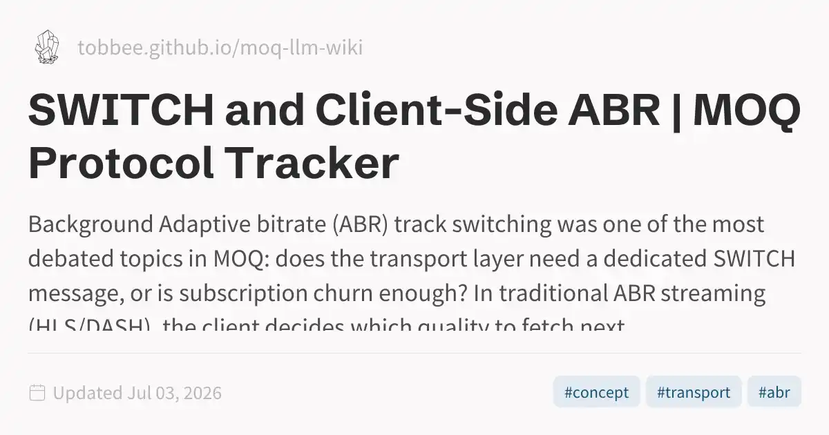 SWITCH and Client-Side ABR | MOQ Protocol Tracker